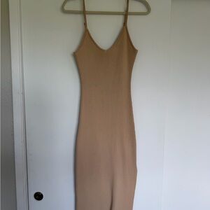 Lulu's Tan Midi Body Con Dress